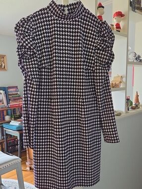 Bar III Black and White Houndstooth Puff Sleeve Dress